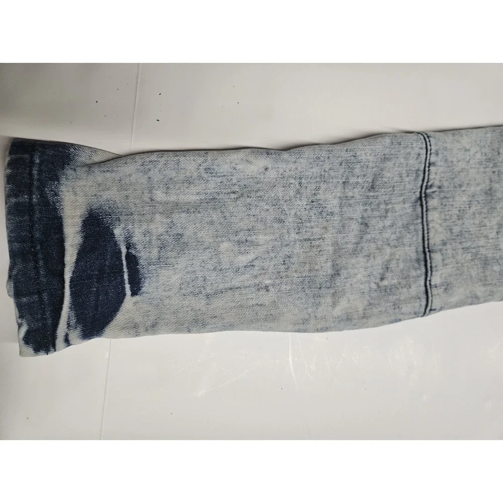 Rue 21 Prem Jeans Mens 26x30 Skinny Supreme Grunge Hippie Moto Acid Wash Patches